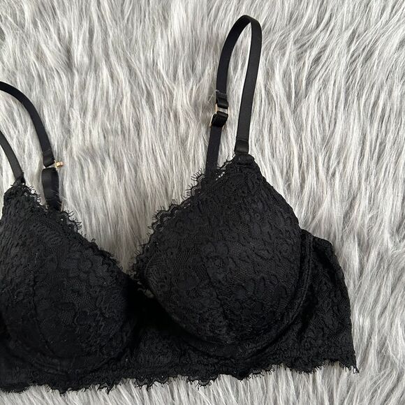 Aerie Push Up Bra Womens Size 34B Black Floral Lace Underwire Back Closure - Picture 3 of 7